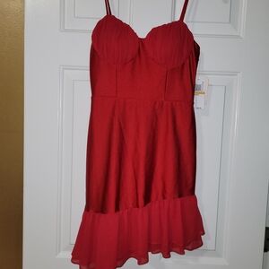 Red Sleeveless Dress with Ruffle Hem by Gary Graham